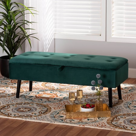 Baxton Studio Caine ModernGreen Velvet Upholstered and Dark Brown Finished Wood Storage Bench 197-12202-ZORO